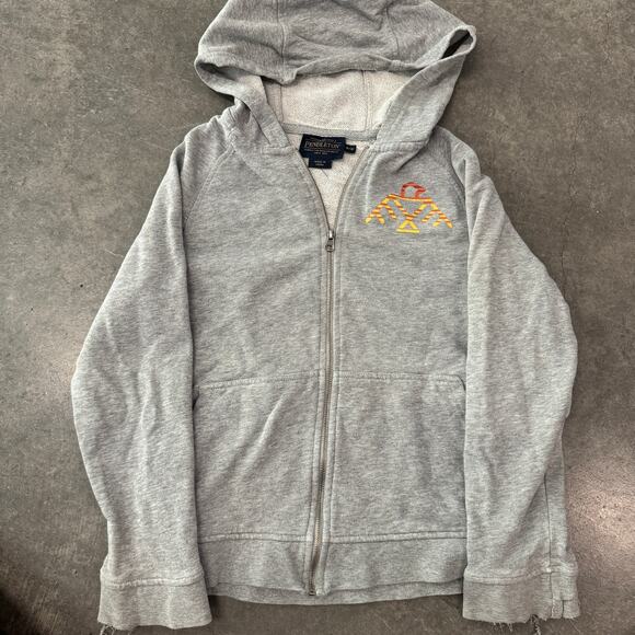 Vintage Y2K Pendleton Zip Up Hoodie Longsleeve Grey Logo Youth Kids 9/10 - Picture 2 of 5